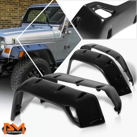 Grain Textured Pocket-Rivet Wheel Fender Flare Compatible with Jeep Wrangler 97-06