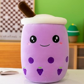 DAWRIS Bubble Tea Plush Cushion, Plush Toy Stuffed Toy Boba Tea 25 cm Milk Tea Cup Plush Cushion Soft Cuddly Toy Plush Cushion Toy for Christmas, Birthday (Purple)
