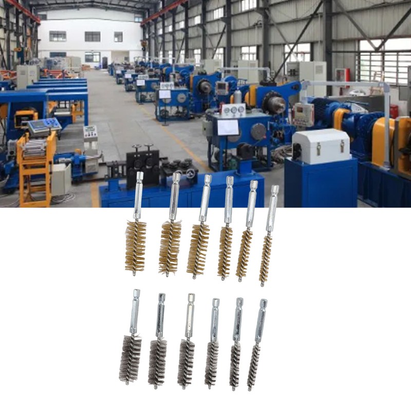 12PCS Bore Brush Copper and Iron 304 Stainless Steel Bristles