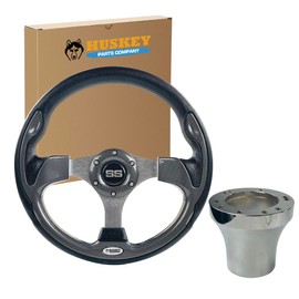 Huskey 12.5 Inch Carbon Fiber Golf Cart Steering Wheel for Club Car Precedent,Tempo & Onward 2004-Up G&E Models,Racing Style, SS Center Logo,Brushed Silver Spokes and Textured Black Anti-Slip Grip…