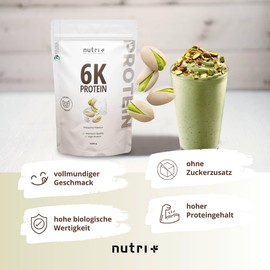 Nutri + Proteinpulver Pistazie 1 kg - Eiweißshake mit 76% Eiweiß - Eiweißpulver mit allen Aminosäuren - Protein Pulver vegan - Muskelaufbaupräparat