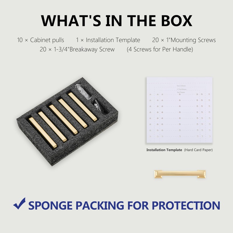 GOFFIDECO 10 Pack Brushed Gold Cabinet Pulls 4.5Inch Length 3.75