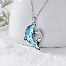 TOUPOP Dolphin Necklace 925 Sterling Silver Dolphin Necklace Pendant with Blue Crystal Beach Themes Dolphin Jewelry Gifts for Women Mom Daughter Birthday Christmas Mothers Day