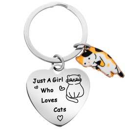 TIESOME Funny Cat Keyring Gifts Animal Lover Gift Just A Girl Who Loves Cats Cat Lover Gift for Women Girls Who Loves Cats Keyring Funny Keyring Gifts for Cat Lovers