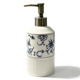 Blue Floral Ceramic Soap Dispenser 8.8Oz with Pump