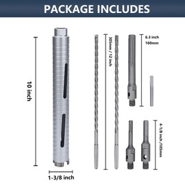 1-3/8 inch Diamond Dry Core Drill Bit, 10" Drilling Depth, 5/8"-11 Thread for Concrete Granite Masonry Brick Block, Includes 3 Adapters SDS Plus, SDS Max and Hex (1-3/8 inch)