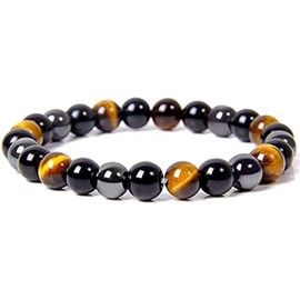 Nathalie Natural Healing Crystal Bracelets For Women/Men, Gorgeous Semi-Precious Gemstones Stretch Beaded Bracelets for Men/Women (Hematite Tiger Eye)