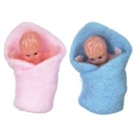 Small Miniature Baby Twins Swaddled in Soft Fleece Blankets for Dollhouses and Miniature Displays