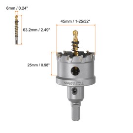 HARFINGTON Carbide Hole Saw Kit 45mm (1-25/32") Metal Hole Cutter Set with 2pcs Center Drill Bits Springs 1pcs Wrench for Stainless Steel Copper Iron Aluminum