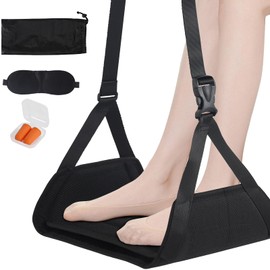COKACA Latest Improved Portable Travel Gadgets Aeroplane Gadgets, Footrest Aeroplane Footrest with Independent Bamboo Support Plate, Nylon Strap, Adjustable Length, for Office, Leisure, Travel