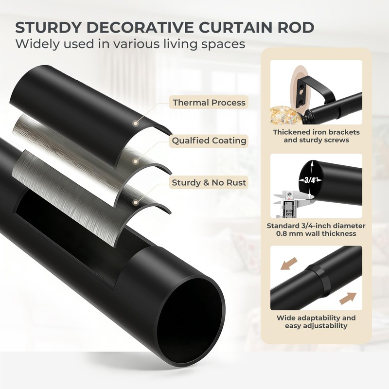 Black Decorative Crystal Curtain Rods,Heavy Duty Adjust 18-45",2 Pack