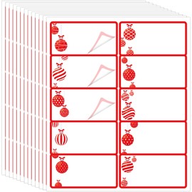 Qeeenar 250 Pcs Christmas Address Labels 2 x 4 Inch Foil Printable Gift Tags Compatible with Laser and Inkjet Printer Mailing Label 10 Per Sheet for Package Office (Red Ball Ornament)