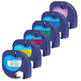 Doree (6 Pack) dymo letratag colourful 16951 91221,91222,91223...Compatible Letratag label tape, 12 mm x 4 m, compatible with Dymo Letratag LT-100H, LT-100T, LT 2000, XR200B, LTQX50.