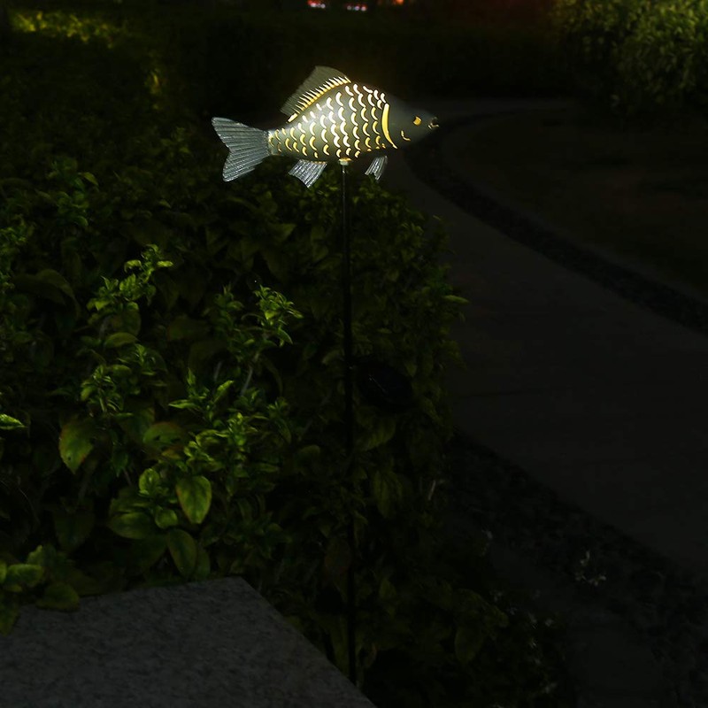 KAIXOXIN Solar Garden Lights Metal Fish Decorative Stake for Outdoor