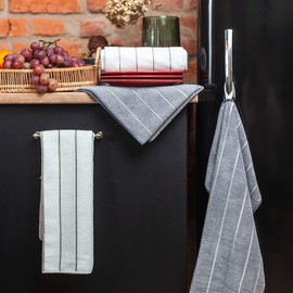 Tempery - Microfibre Tea Towels - Set of 6 Premium Quality Tea Towels Grey 40 x 65 cm Grey and White 380 GSM - Original & Extremely Absorbent Multi-Purpose Microfibre Kitchen Towels
