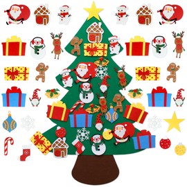 BASHOUT DIY Felt Christmas Tree with Ornaments | 3.5’ FT. Tall Felt Tree Plus 30 Ornaments | Easy DIY Decorative Xmas Tree for Children | Home, Classroom Kids Craft Christmas Tree | 30, 3D Ornaments