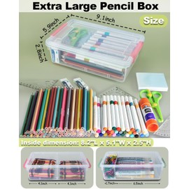 GEOPHIA 12 Pack Extra Large Pencil Box with Removable Divider, Thickened Pencil Case Bulk, Clear Crayon Marker Organizer Stackable Plastic Small Storage Containers for Pen Craft School Supplies, Multi