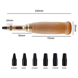 Oiieco Belt Screw Hole Punch, Wood Handle Leather Hole Puncher with 6 Pcs Interchangeable Tips(1.5mm,2mm,2.5mm,3mm,3.5mm,4mm),Leather Tool Drill Craft Punch for Sewing Leather Paper (Yellow)