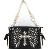 Western Style Rhinestone Cross Studded Laser Cut Wings Tooled Leather