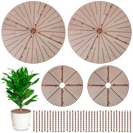 Newtay 4 Pcs Plant Pot Grid Soil Protector Covers Cuttable Flower Cover from Animals 20.5" 11.8" Cat Digging Stopper Plant Pot Cover with Stakes for Indoor Outdoor Gardening(Brown)