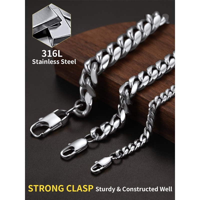 Cuban Mens Chains Stainless Steel Curb Link Chain Necklace 10mm