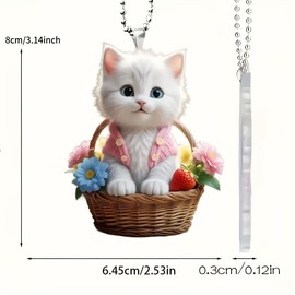 2D Flat Whimsical Angel Cat Acrylic Pendant - Car Mirror Decor, Necklace & Keychain, Romantic Gift for Cat Lovers, Vibrant Pet-Themed Accessory