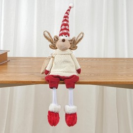 Christmas Decor,Holiday Figurines,Handcrafted, Festive Tabletop, Xmas Home Decor, Plush Characters, Xmas Gift, Red and White Striped Hat, Santa Deer Knit Sweater with Gift Bag (Red)