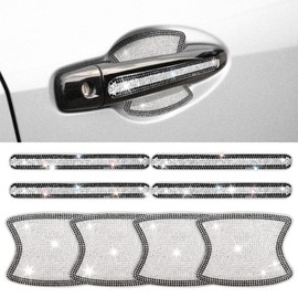 8PCS Bling Car Accessories Crystal Glitter Door Handle Protector Stickers,Rhinestone Car Door Handle Stickers,Bling Car Accessories for Women(Black and White)