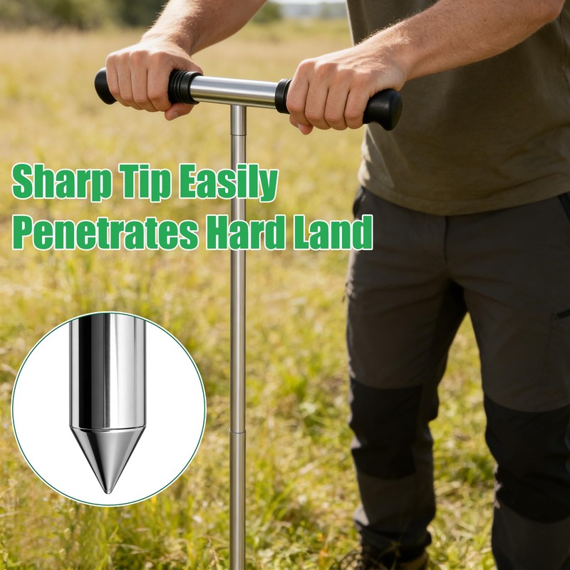 Coldairsoap 32"-48" Stainless Steel Soil Probe Rod with Gloves