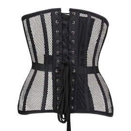 Sady Industry Women's Steel Boned Corset Short Torso Heavy Duty Truly Waist Training Underbust Corsets (SB) (US, Alpha, X-Small, Regular, Regular, Black Mesh (M06))
