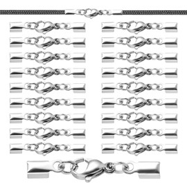 Jeffdad Pack of 20 Leather Cord Chain Clasps, Stainless Steel Clasp, Silver Bracelet Clasp, Lobster Clasp, Leather Band, Jewellery Clasps for DIY Necklace, Clip Clasp, Jewellery