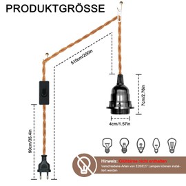 Vintage Pendant Lamp with Switch Retro Pendant Light with Cable E27 Lamp Socket Pendant Light with Plug and 510 cm Cable Modern Industrial Pendant Lamp Kit Lamp Cable with Socket for Living Room