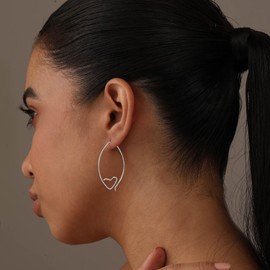 Charmsy 925 Sterling Silver Heart Earrings Jewelry Lightweight Wire Love Heart Hoop Earrings for Women, Sterling Silver, No Gemstone