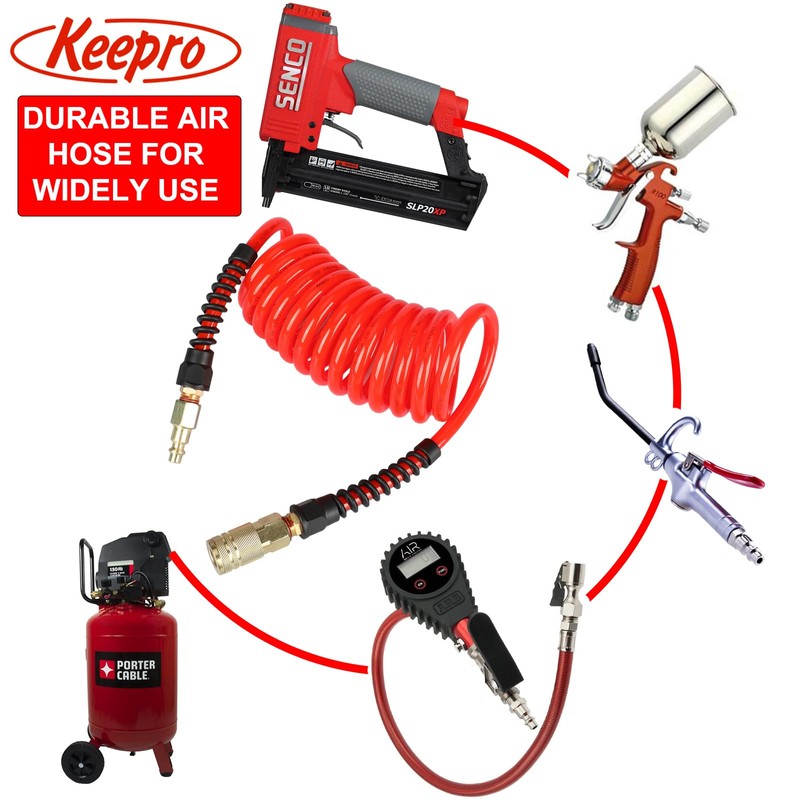 Keepro Durable Polyurethane Recoil Air Hose, 1/4 Inch ID By