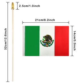 Newperlite Mexico Stick Flag Mexican Small Mini Hand Held Flags - Solid Wooden Pole and Spear Top,12 Pack, 5x8 Inches