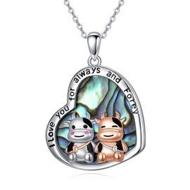 ONEFINITY 925 Sterling Silver Cow Abalone Shell Pendant Cow Necklace Jewelry Gifts for Women, Sterling Silver, No Gemstone