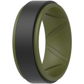 ThunderFit Anillos de boda de silicona para hombre, transpirable, 2 capas, borde de escalón, 8 mm de ancho, 2 mm de grosor