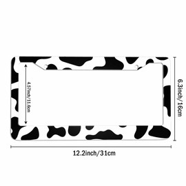 Amcove License Plate Frame Cow Print Stainless Steel License Plate Frame with 2 Holes & Free Screws 12.2 x 6.3 Inches