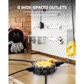 DEWENWILS Heavy Duty 8 Outlet Power Hub with Swivel Safety Covers, Outdoor Extension Cord Adapter, Resettable 15A Circuit Breaker, for Outdoor Lights, Holiday Decorations, Workshop, Jobsite, Garage