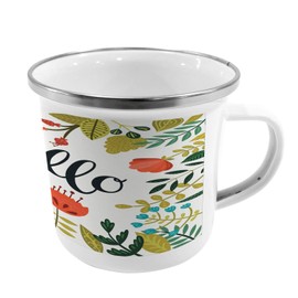 Ambesonne Hello Steel Camping Mug, Brush Lettering Designed Calligraphy Print of Hello on Colorful Floral Background, Printed Thermal Cup for Camping and Outdoor Activities, Multicolor