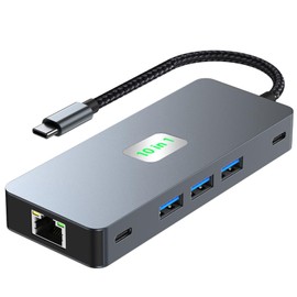 USB C to Dual Monitor Docking Station, USB C to Dual HDMI (4K @ 60Hz) Multiport Adapter (10 in 1 2HDMI 4K60Hz+ RJ45)