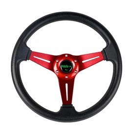 RASTP Universal Racing Steering Wheel 13.8”/350mm 6 Bolts Grip Vinyl Leather & Aluminum with Horn Button for Car -Red