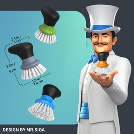 MR.SIGA Spülbürste mit ergonomischem Griff, Handflächenbürste für Geschirr, Töpfe, Pfannen zur Küchen Reinigung, Orange, 2 Stücke
