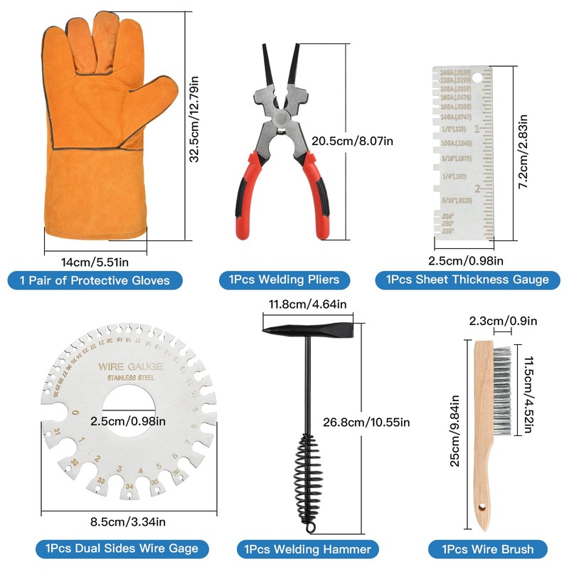 Worldity 6Pcs Welding Accessories, Chipping Hammer 10.55 In, Pliers 8.07