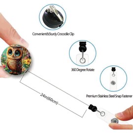 Lovely Owl Retractable ID Card Badge Holder with Alligator Clip, Name Nurse Decorative Badge Reel Clip on Card Holders