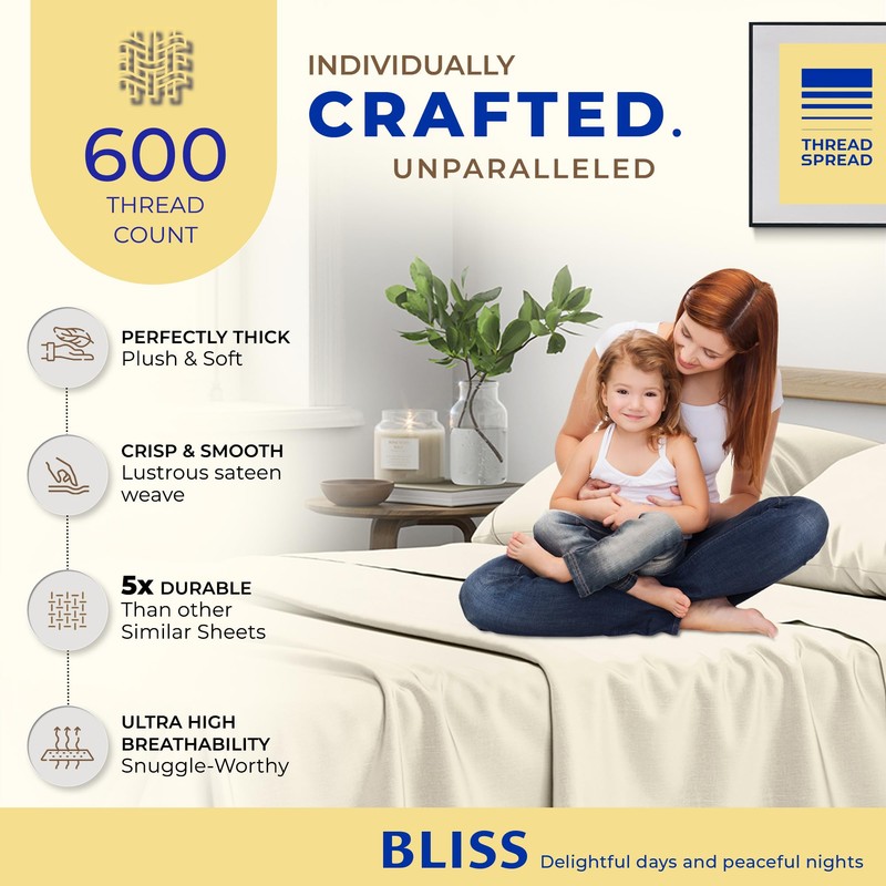 THREAD SPREAD 100% Egyptian Cotton Split King Sheets Sets for