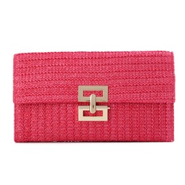 EVEOUT Straw Clutch for Women Summer Straw Handbag Wedding Bag Woven Clutch for Party Holiday, rose red, Bohemian