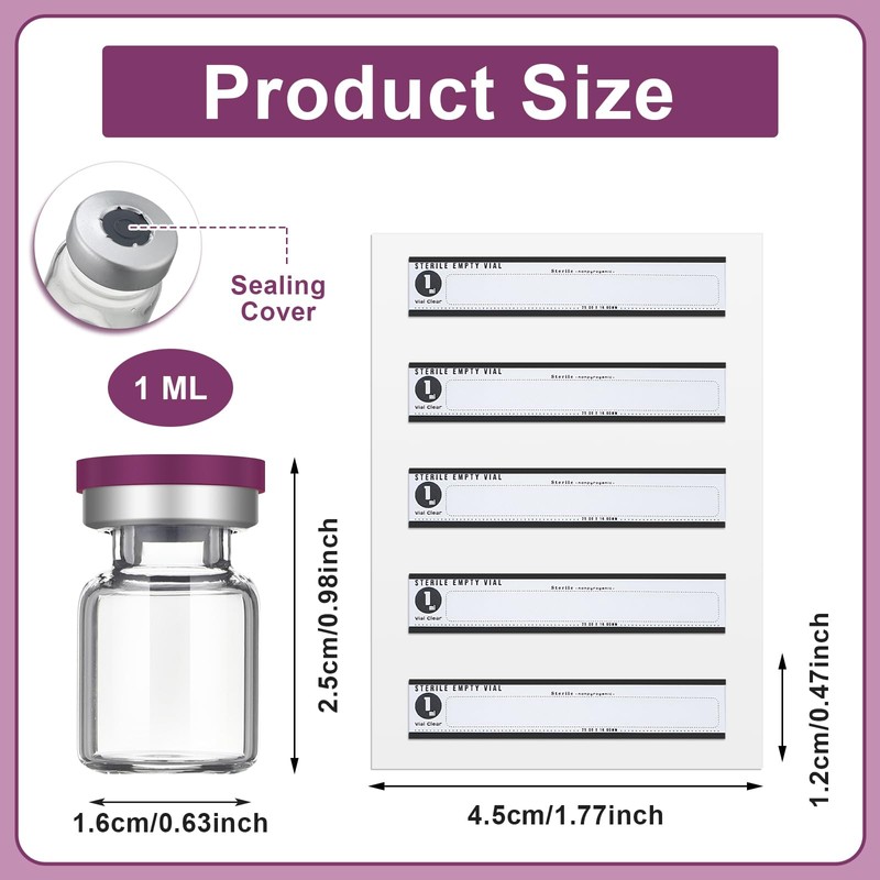 Threlaco 20 Pcs 1ml Sealed Sterile Empty Vials with Self