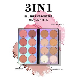 Berinist 16 Colors Contour Palette，Blush Highlighter Bronzer Powder All in one Makeup Palettes，Blendable Matte Shimmer Illuminator Palette for Sculpting the Face and Create a Glowing Look Makeup