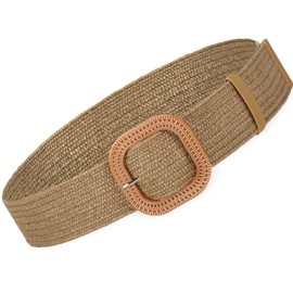 Syhood Women Straw Woven Belt Elastic Rattan Waist Raffia Stretch Braided Belt(Brown,Fit Waist Size Below 36'')